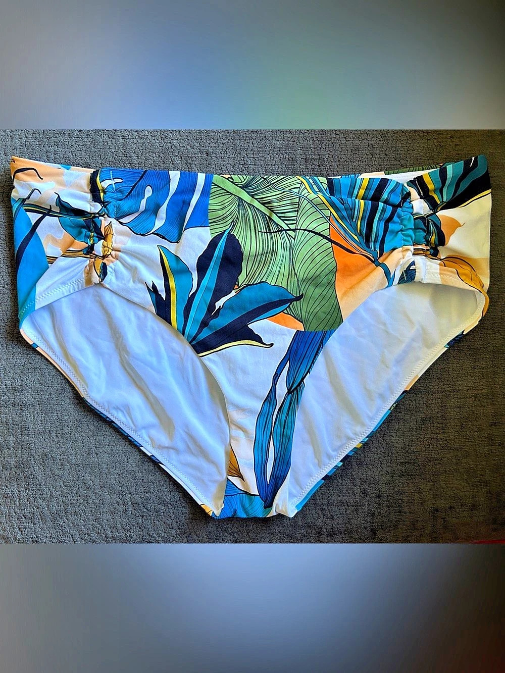 Calia Adjustable Tie Front Bottom Bikini in Blue & White XL NWT